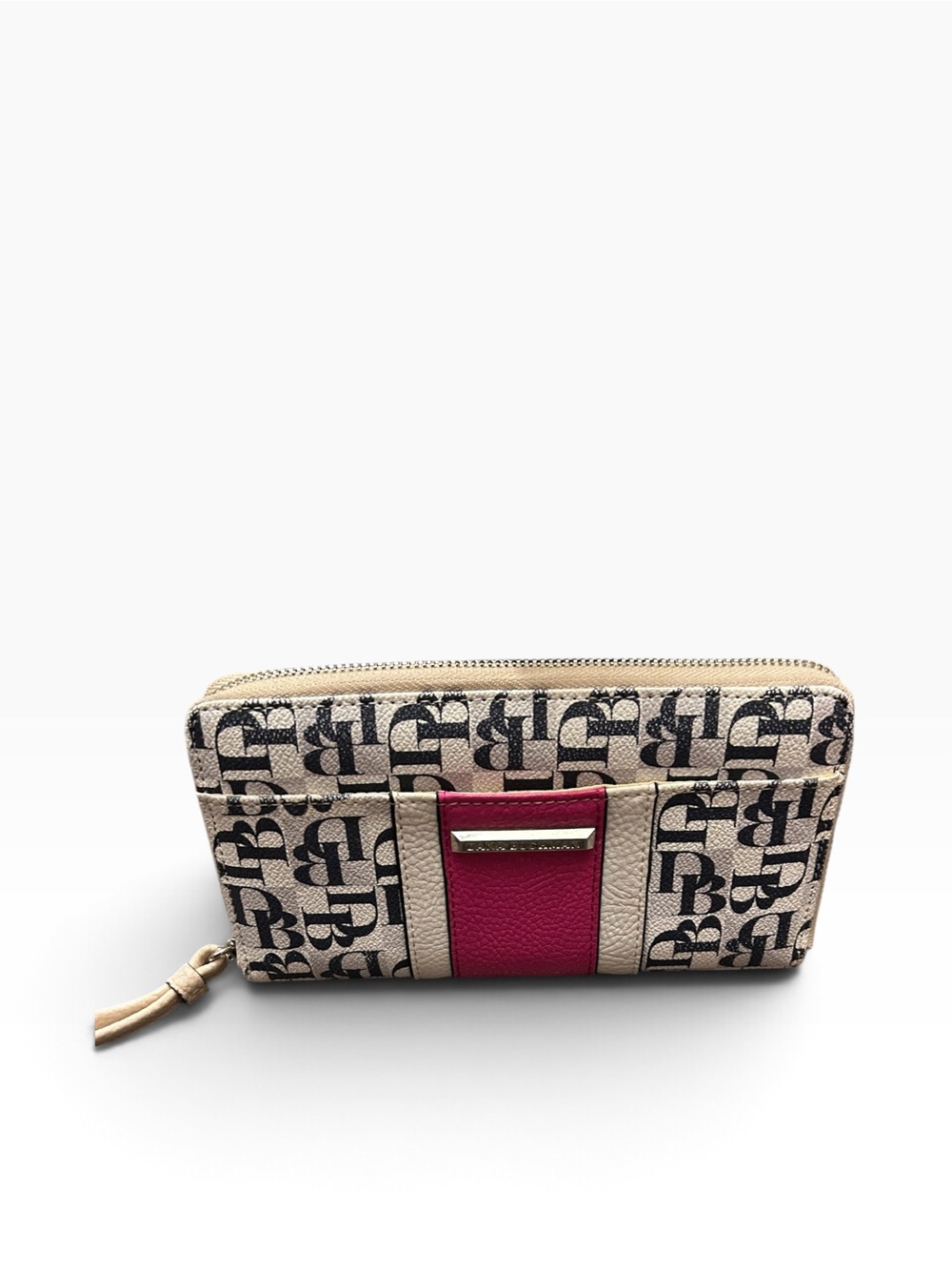 Dana Buchman Beige Logo Wallet with Pink Accent
